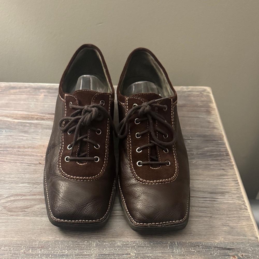 Dark Brown Leather Lace up Women's Oxford Shoes - Picture 6 of 10